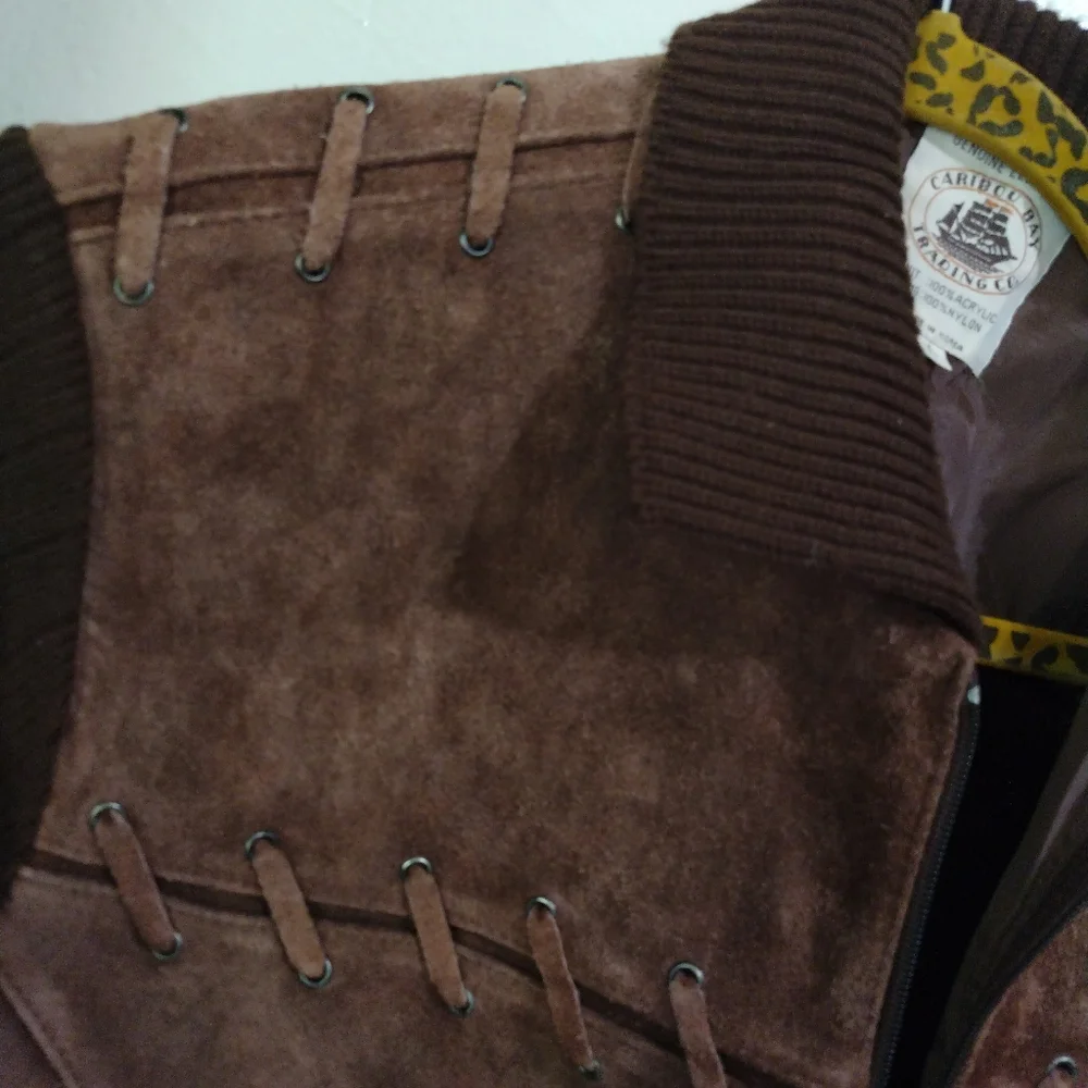 Vntg 60s 70s Mens Sueden Leather Sweater Jacket Caribou Bay Trading Co. - Picture 3 of 8